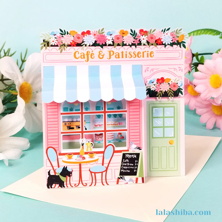 Cafe Shop 3D Card, Birthday Card, Handmade Greeting Card, Shipped
