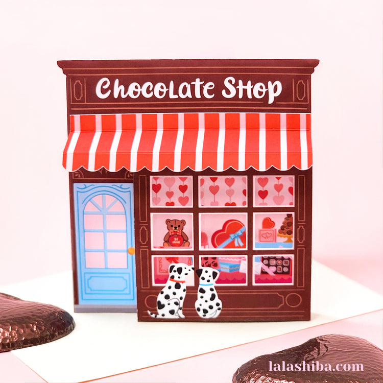 Chocolate Shop 3D Card, Valentines Card, Handmade Greeting Card, Shipped