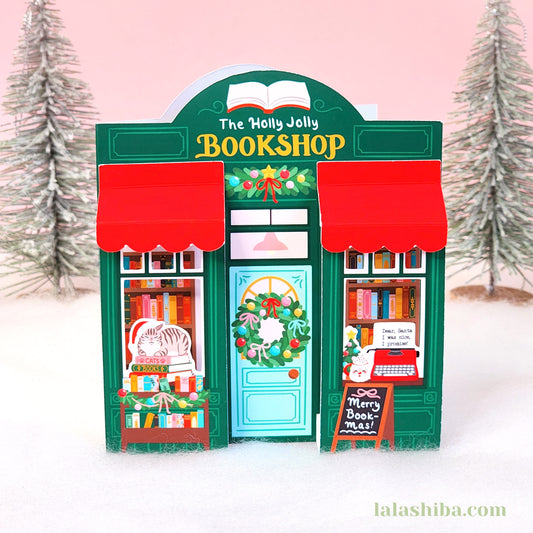 Christmas Book Shop 3D Card, Christmas Card, Handmade Greeting Card, Shipped