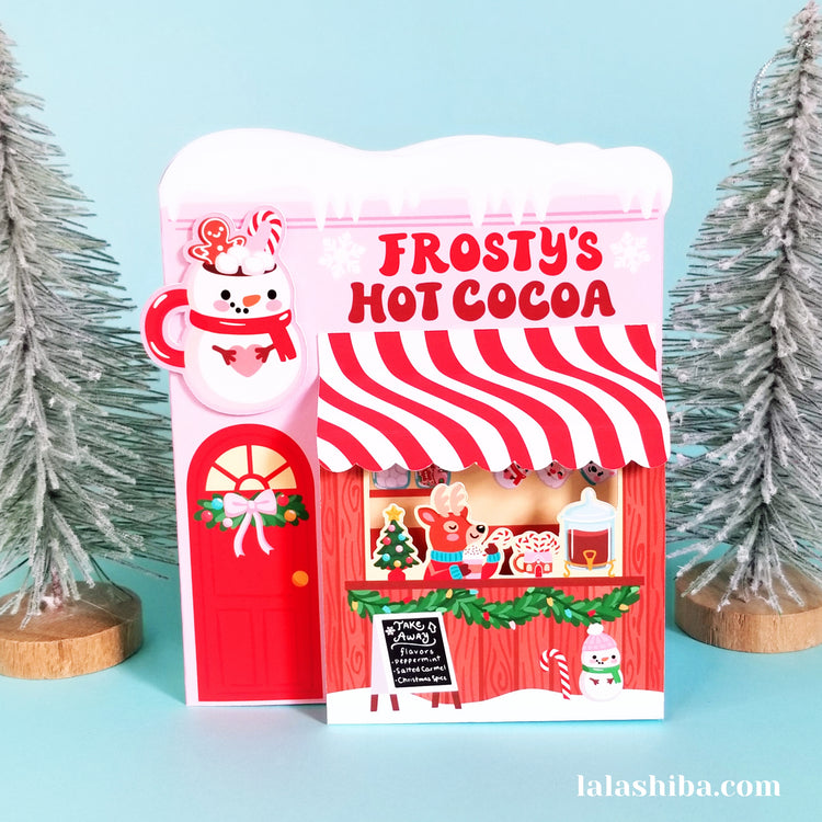 Christmas Hot Chocolate Shop 3D Card, Christmas Card, Handmade Greeting Card, Shipped