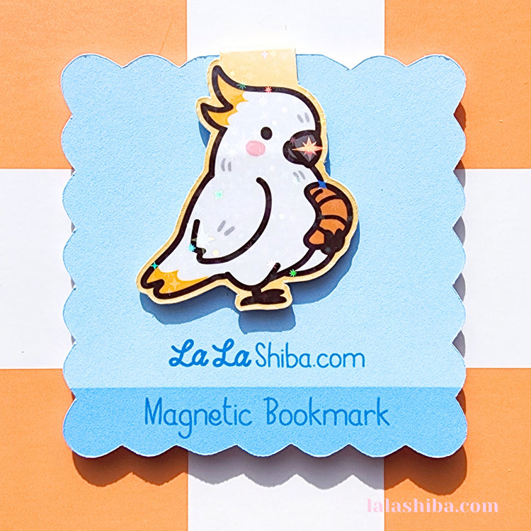 Cockatoo Magnetic Bookmark, Kawaii Cockatoo Magnetic Bookmark, Bird Magnetic Bookmark, Book Accessories, Page Marker, Shipped, Handmade