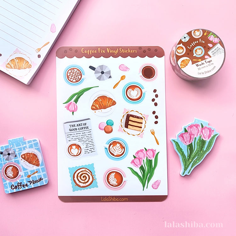Coffee Sticker Sheet, Cafe Stickers, Journaling Stickers, Stationery, Shipped, Vinyl Stickers