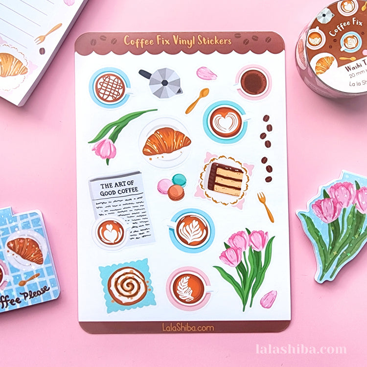 Coffee Sticker Sheet, Cafe Stickers, Journaling Stickers, Stationery, Shipped, Vinyl Stickers