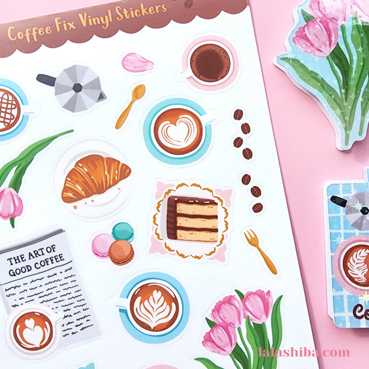 Coffee Sticker Sheet, Cafe Stickers, Journaling Stickers, Stationery, Shipped, Vinyl Stickers
