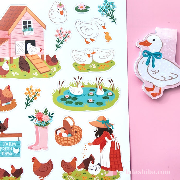 Ducks and Chickens Vinyl Sticker Sheet, Cottage Stickers, Journaling Stickers, Stationery, Shipped, Vinyl Stickers
