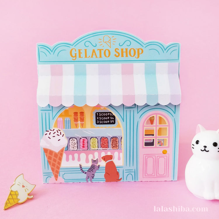 Gelato Shop 3D Card, Birthday Card, Handmade Greeting Card, Shipped