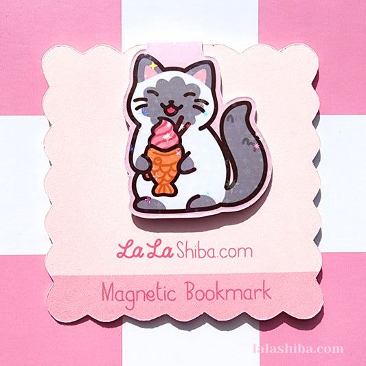 Cat with Taiyaki Magnetic Bookmark, Cute Cat Magnetic Bookmark, Shipped