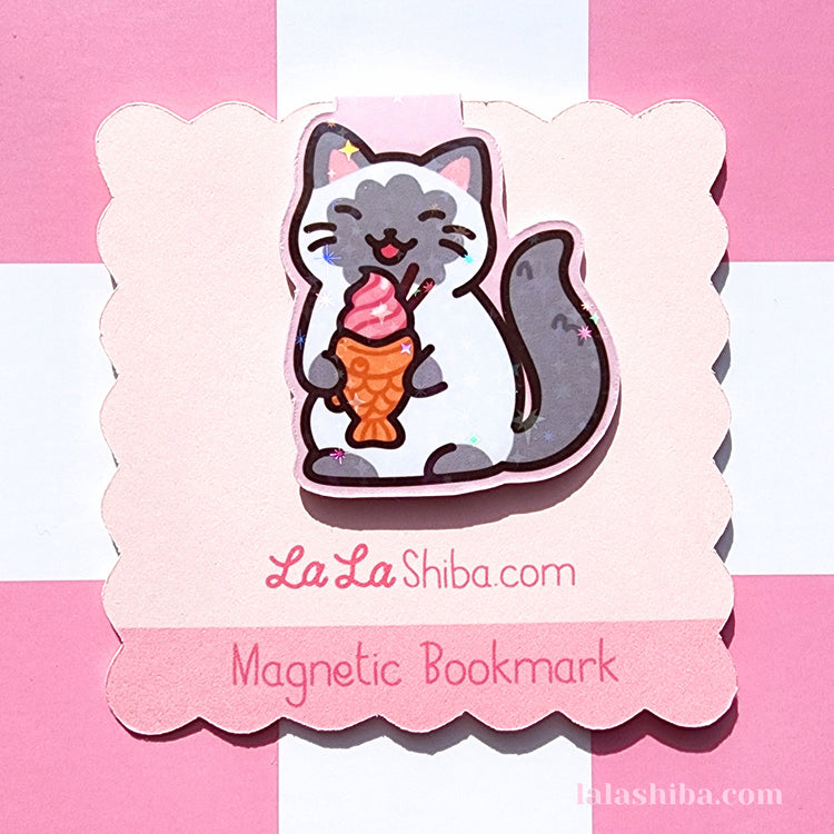 Cat with Taiyaki Magnetic Bookmark, Cute Cat Magnetic Bookmark, Shipped