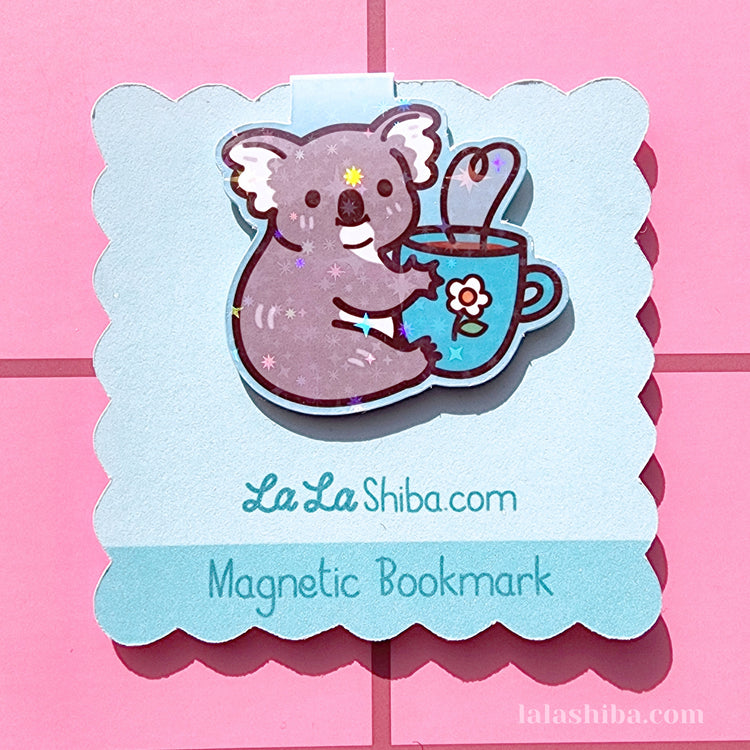 Koala Magnetic Bookmark, Kawaii Koala Magnetic Bookmark, Koala Tea Bookmark, Book Accessories, Page Marker, Shipped, Handmade
