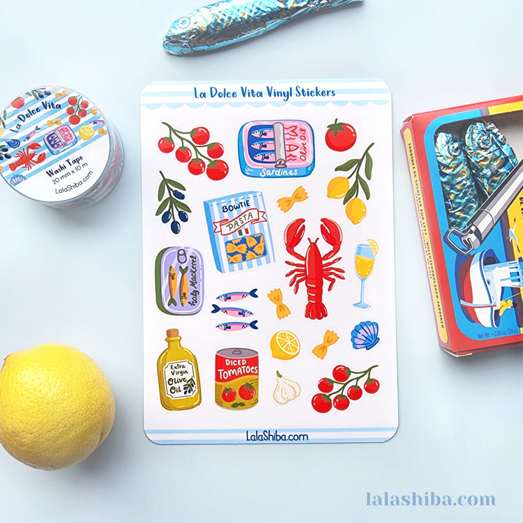 La Dolce Vita Vinyl Sticker Sheet, Italian Food Stickers, Journaling Stickers, Stationery, Shipped, Vinyl Stickers