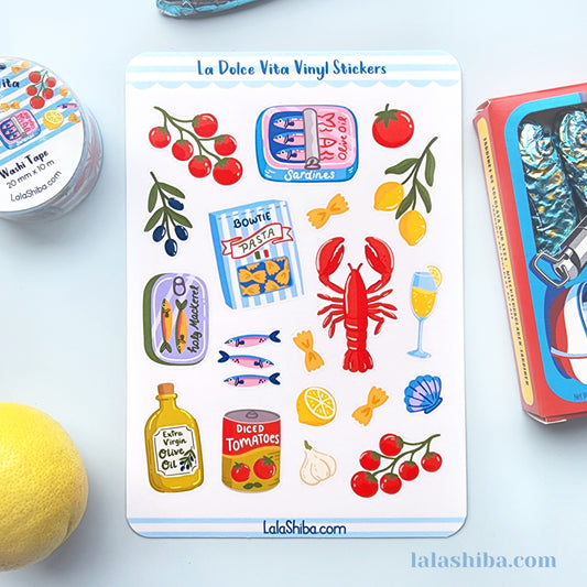 La Dolce Vita Vinyl Sticker Sheet, Italian Food Stickers, Journaling Stickers, Stationery, Shipped, Vinyl Stickers