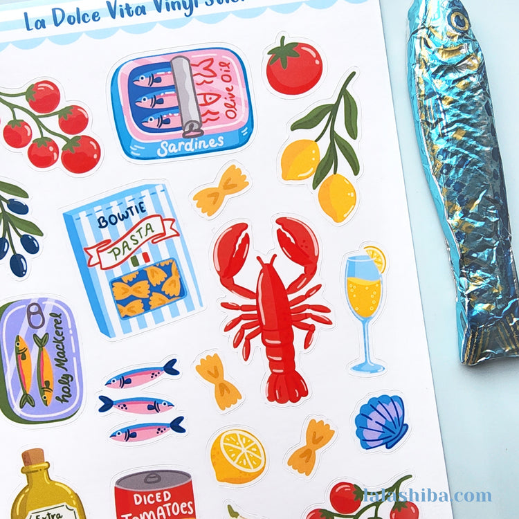 La Dolce Vita Vinyl Sticker Sheet, Italian Food Stickers, Journaling Stickers, Stationery, Shipped, Vinyl Stickers