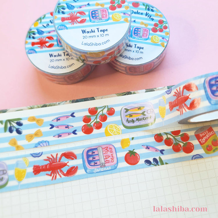 La Dolce Vite Washi Tape 20mm, Italian Foods Washi Tape, Masking Tape, Decorative Tape, Stationery gift, Shipped Item