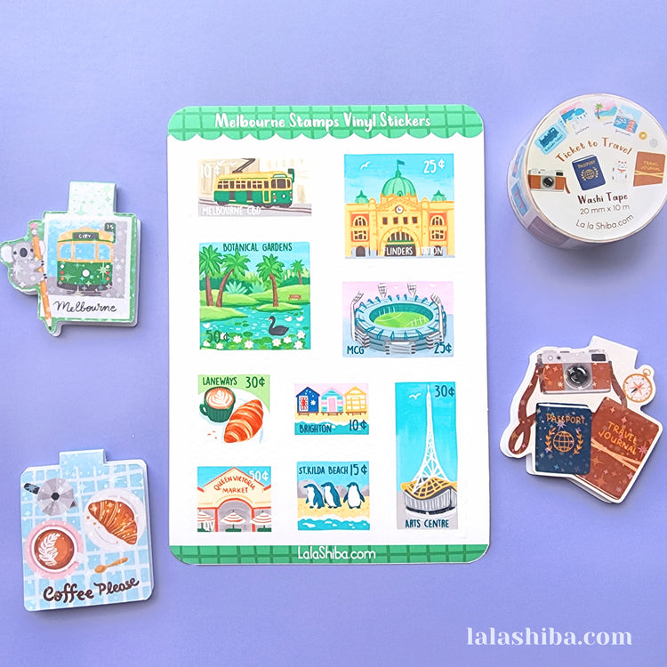 Melbourne Sites Vinyl Sticker Sheet, Australian City Stickers, Stamp Stickers, Journaling Stickers, Stationery, Shipped, Vinyl Stickers