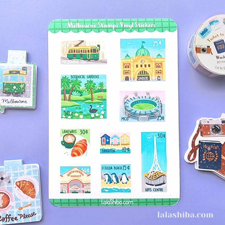 Melbourne Sites Vinyl Sticker Sheet, Australian City Stickers, Stamp Stickers, Journaling Stickers, Stationery, Shipped, Vinyl Stickers
