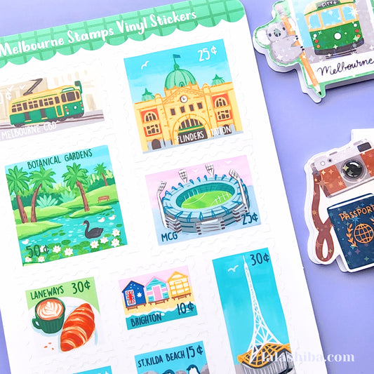 Melbourne Sites Vinyl Sticker Sheet, Australian City Stickers, Stamp Stickers, Journaling Stickers, Stationery, Shipped, Vinyl Stickers