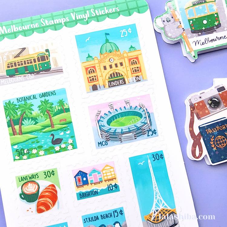 Melbourne Sites Vinyl Sticker Sheet, Australian City Stickers, Stamp Stickers, Journaling Stickers, Stationery, Shipped, Vinyl Stickers