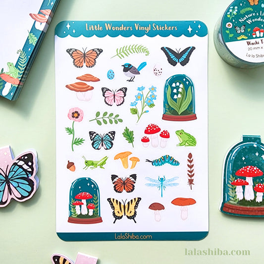 Nature's Little Wonders Vinyl Sticker Sheet, Woodland Sticker Sheet, Butterfly Stickers, Journaling Stickers, Stationery, Shipped, Vinyl Stickers
