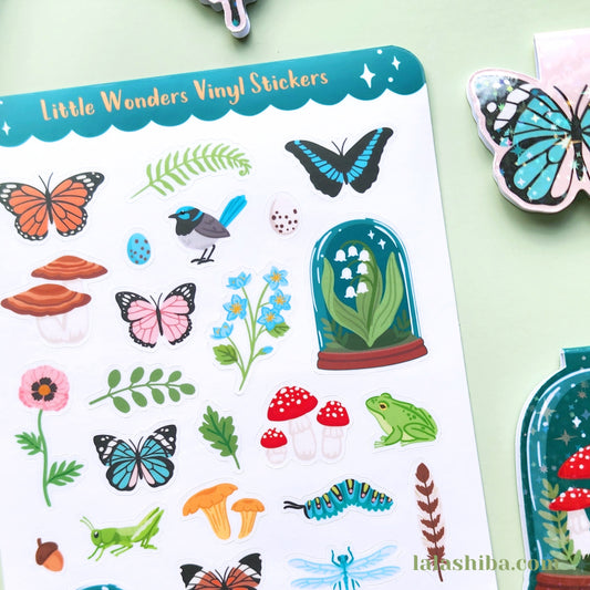 Nature's Little Wonders Vinyl Sticker Sheet, Woodland Sticker Sheet, Butterfly Stickers, Journaling Stickers, Stationery, Shipped, Vinyl Stickers