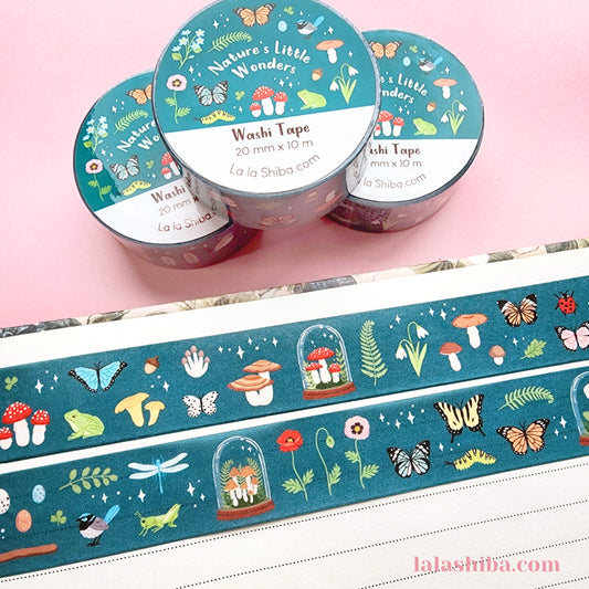 Natures Little Wonders Washi Tape 20mm, Nature Theme Washi Tape, Butterfly washi tape, Decorative Tape, Masking Tape, Stationery gift, Shipped Item