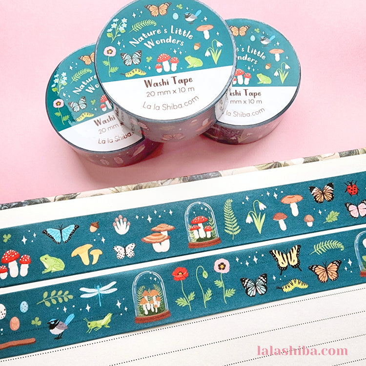 Natures Little Wonders Washi Tape 20mm, Nature Theme Washi Tape, Butterfly washi tape, Decorative Tape, Masking Tape, Stationery gift, Shipped Item