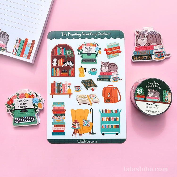 The Reading Nook Sticker Sheet, Bookish Stickers, Journaling Stickers, Stationery, Shipped, Vinyl Stickers