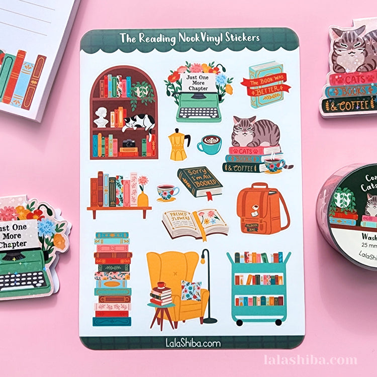 The Reading Nook Sticker Sheet, Bookish Stickers, Journaling Stickers, Stationery, Shipped, Vinyl Stickers