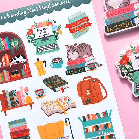 The Reading Nook Sticker Sheet, Bookish Stickers, Journaling Stickers, Stationery, Shipped, Vinyl Stickers