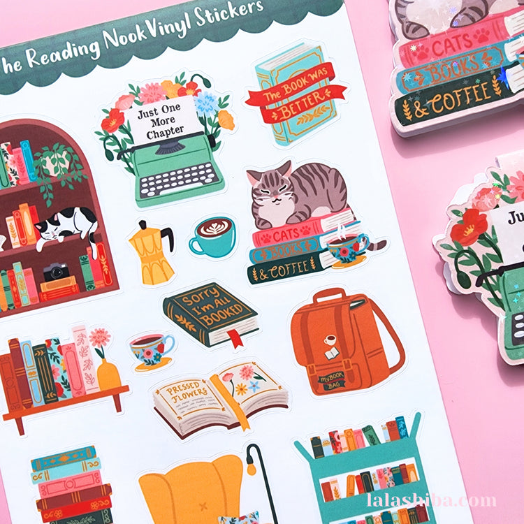 The Reading Nook Sticker Sheet, Bookish Stickers, Journaling Stickers, Stationery, Shipped, Vinyl Stickers