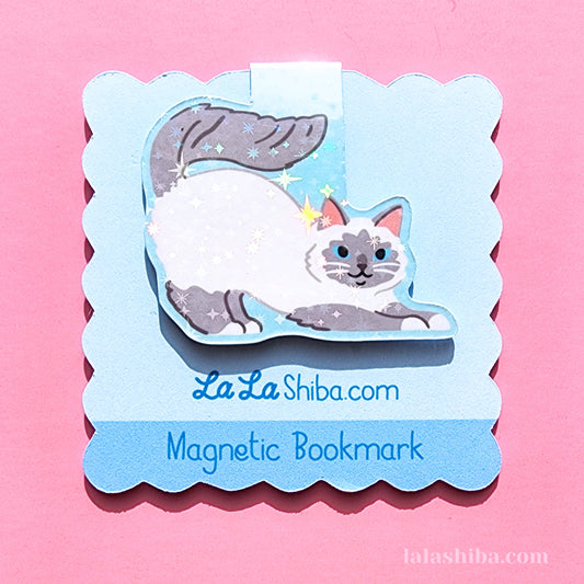 Siamese Cat Stretching Magnetic Bookmark, Cute Cat Bookmark, Shipped