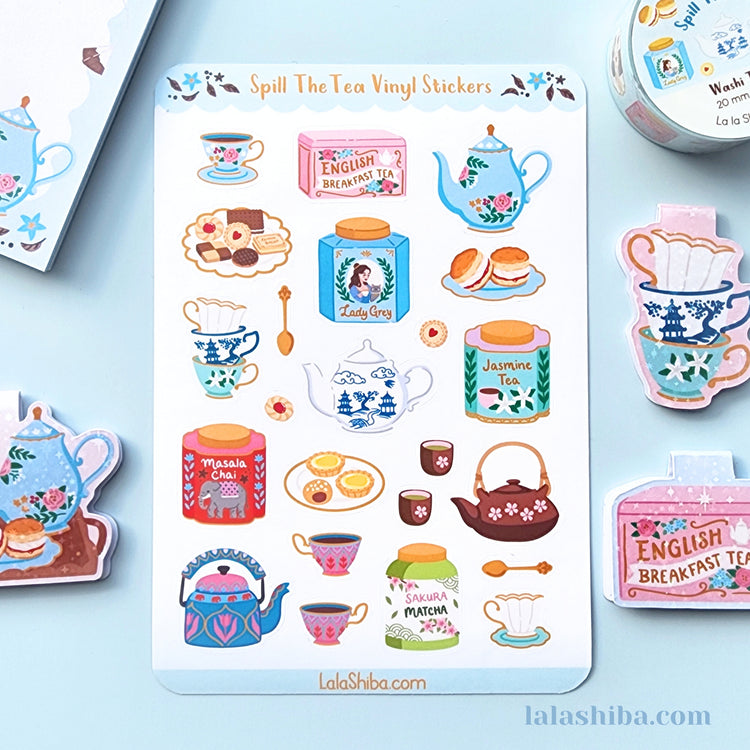 Spill The Tea Sticker Sheet, High Tea Stickers, Journaling Stickers, Stationery, Shipped, Vinyl Stickers