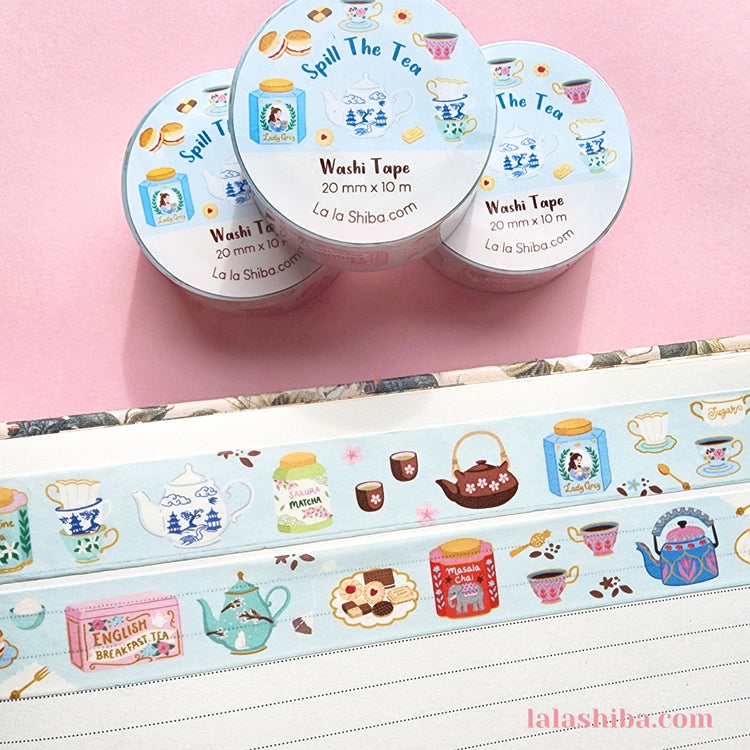 Spill The Tea Washi Tape 20mm, Tea Washi Tape, Decorative Tape, Masking Tape, Stationery gift, Shipped item
