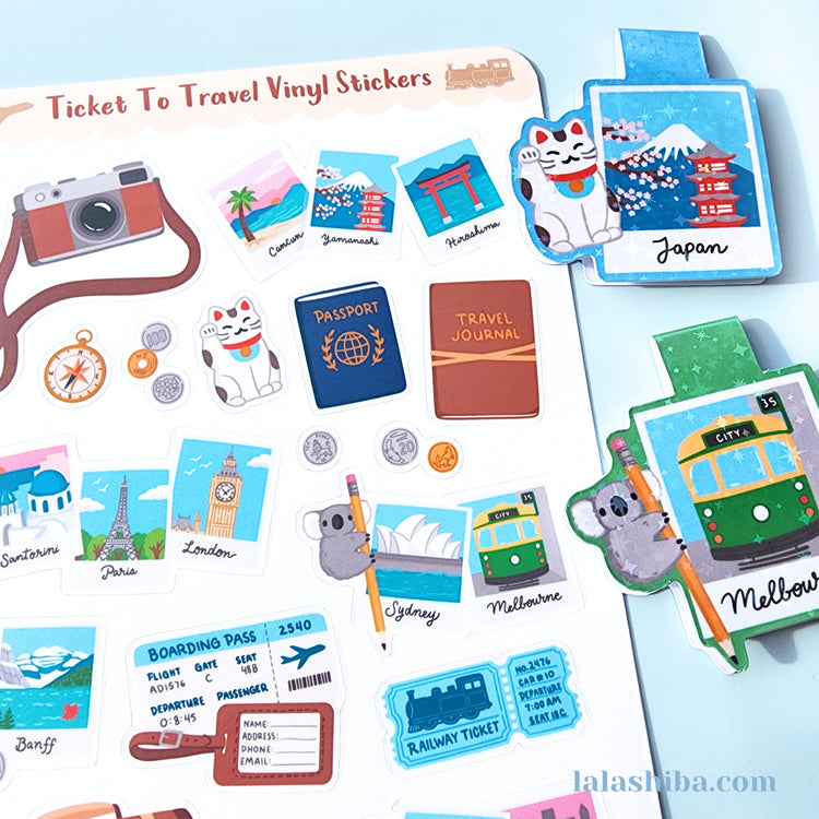 Ticket To Travel Vinyl Sticker Sheet, Vacation Stickers, Journaling Stickers, Stationery, Shipped, Vinyl Stickers