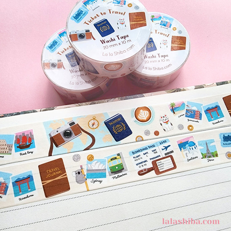 Ticket to Travel Washi Tape 20mm, Travel Washi Tape, Decorative Tape, Masking Tape, Stationery gift, Shipped item
