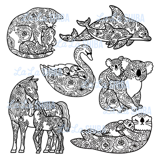 Mothers and Baby Animals Floral Mandalas